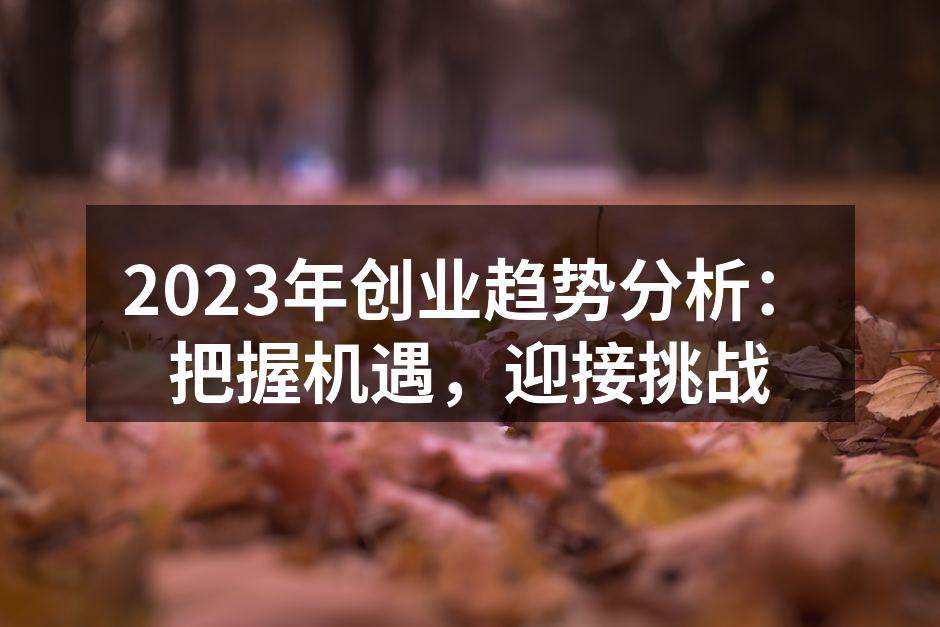2023年创业趋势分析：把握机遇，迎接挑战